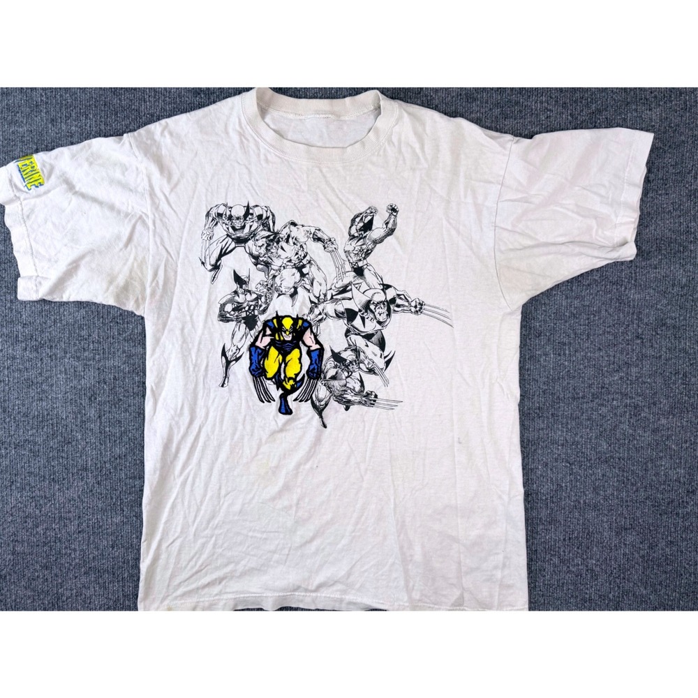 Vintage 90s Wolverine Marvel T Shirt Mens XL White Embroidered Distressed